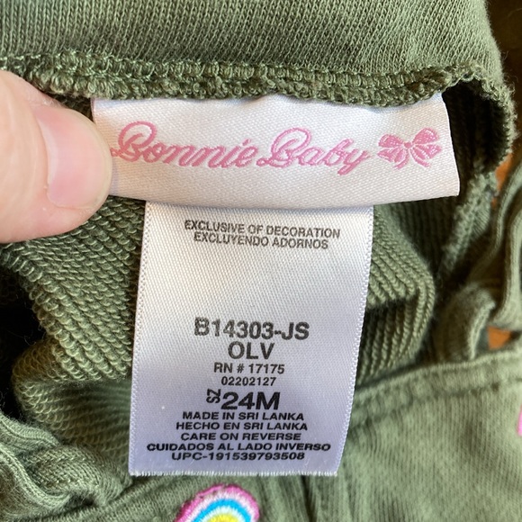 Bonnie Baby Girls Sz 24 Month Green Knit Rainbow Embroidery Heart Pockets Dress - Picture 5 of 7